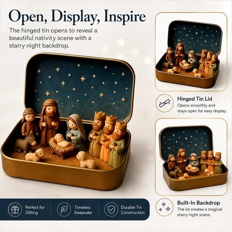 Pocket-Size Mini Nativity Scene Set – Hand-Painted Christmas Décor