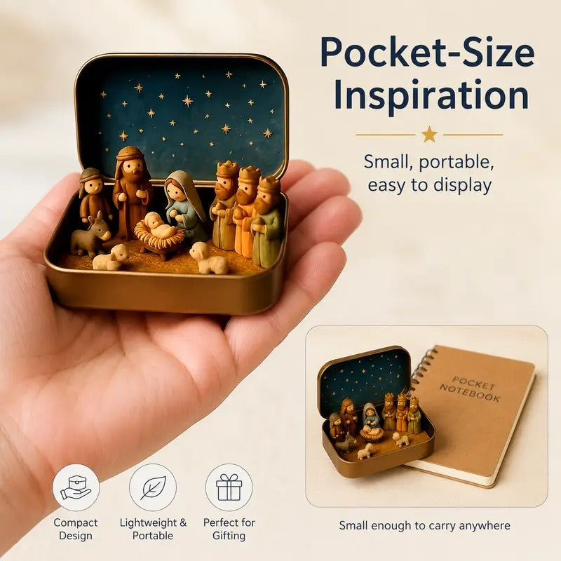Pocket-Size Mini Nativity Scene Set – Hand-Painted Christmas Décor