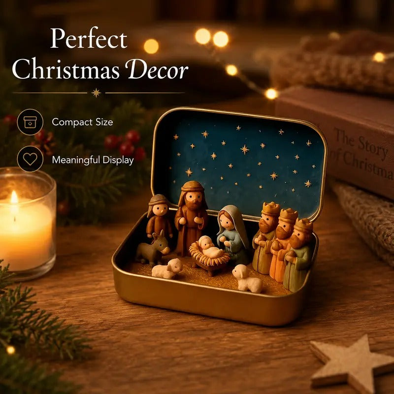 Pocket-Size Mini Nativity Scene Set – Hand-Painted Christmas Décor