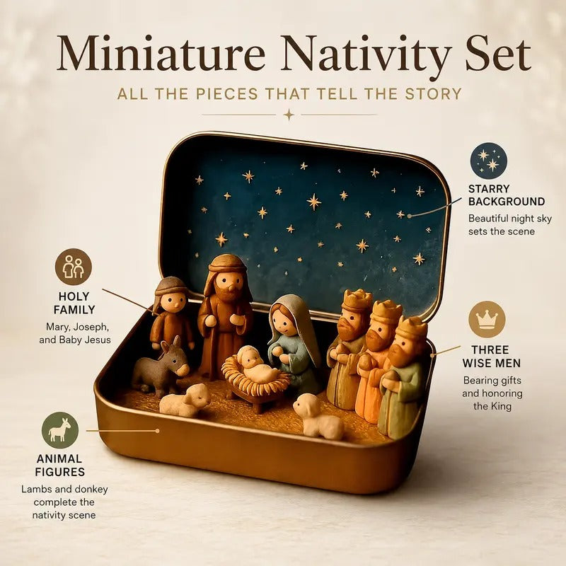 Pocket-Size Mini Nativity Scene Set – Hand-Painted Christmas Décor