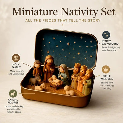Pocket-Size Mini Nativity Scene Set – Hand-Painted Christmas Décor