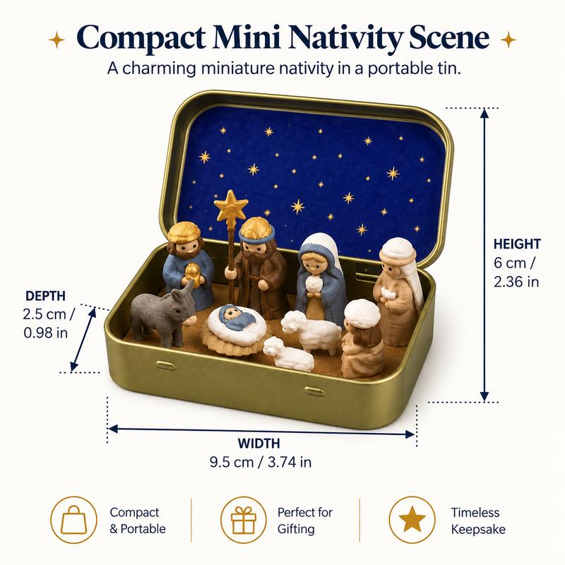 Pocket-Size Mini Nativity Scene Set – Hand-Painted Christmas Décor