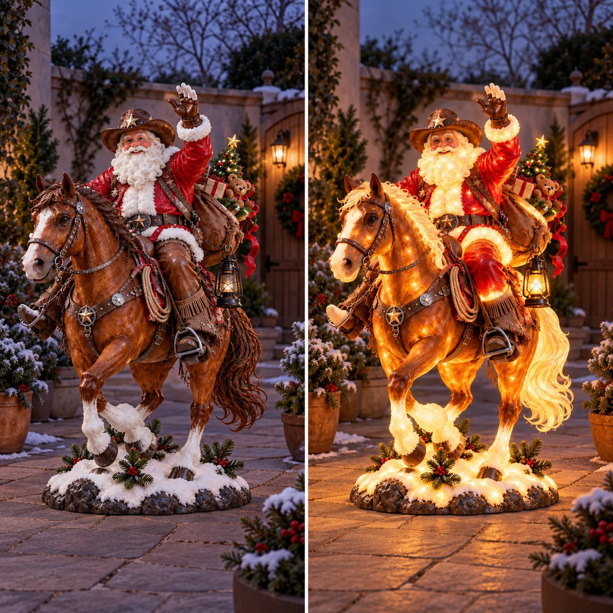 🔥 Last Day 49% OFF – 🎅 Cowboy Santa on Horse Lighted Christmas Yard Decoration | Rustic Western Holiday Outdoor Décor