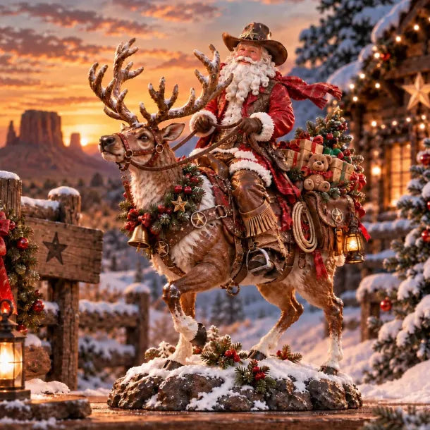 🔥 Last Day 49% OFF – 🎅 Cowboy Santa on Horse Lighted Christmas Yard Decoration | Rustic Western Holiday Outdoor Décor