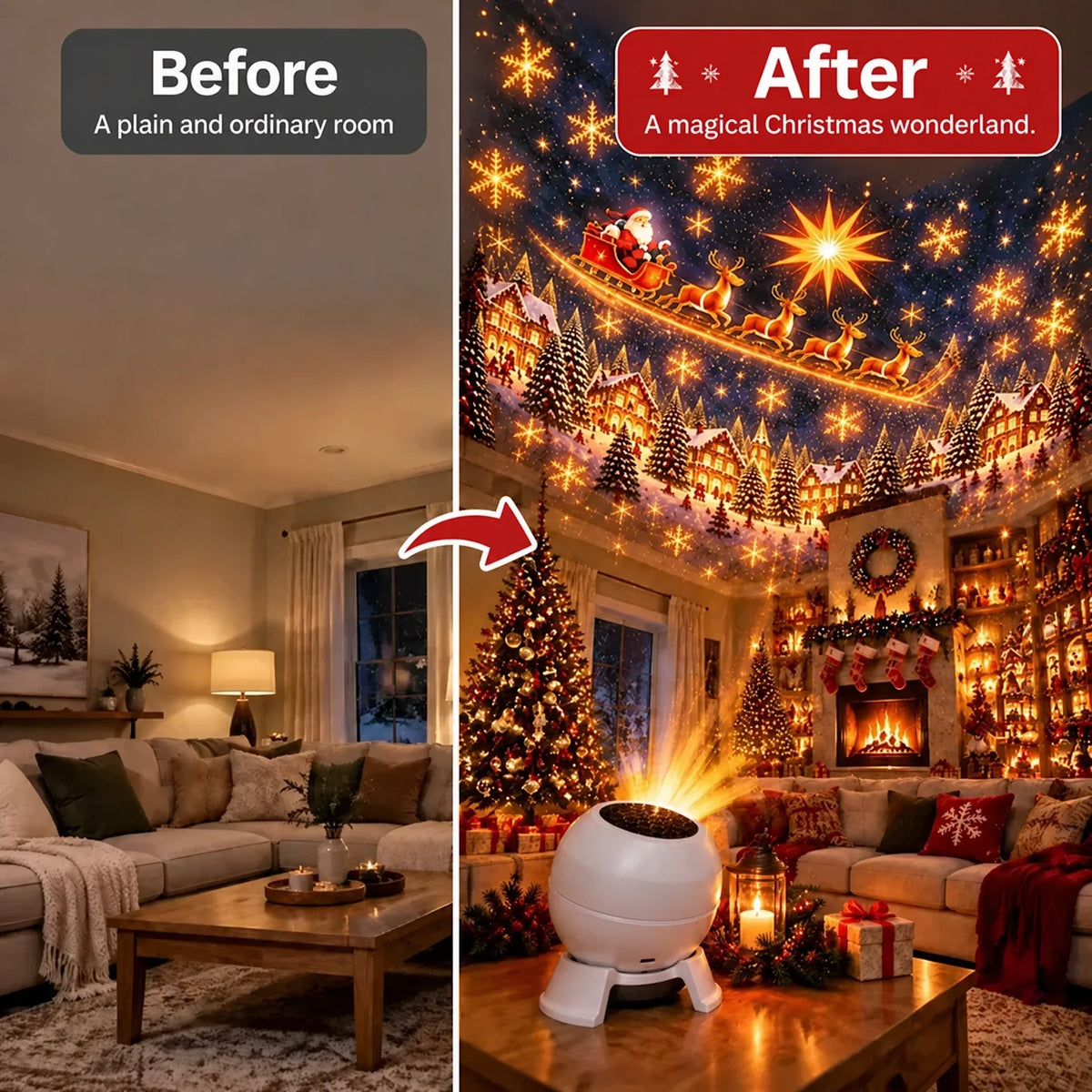 🎄 Magical Christmas Projection Night Light – Enchanting Holiday Room Projector & Festive Christmas Décor ✨
