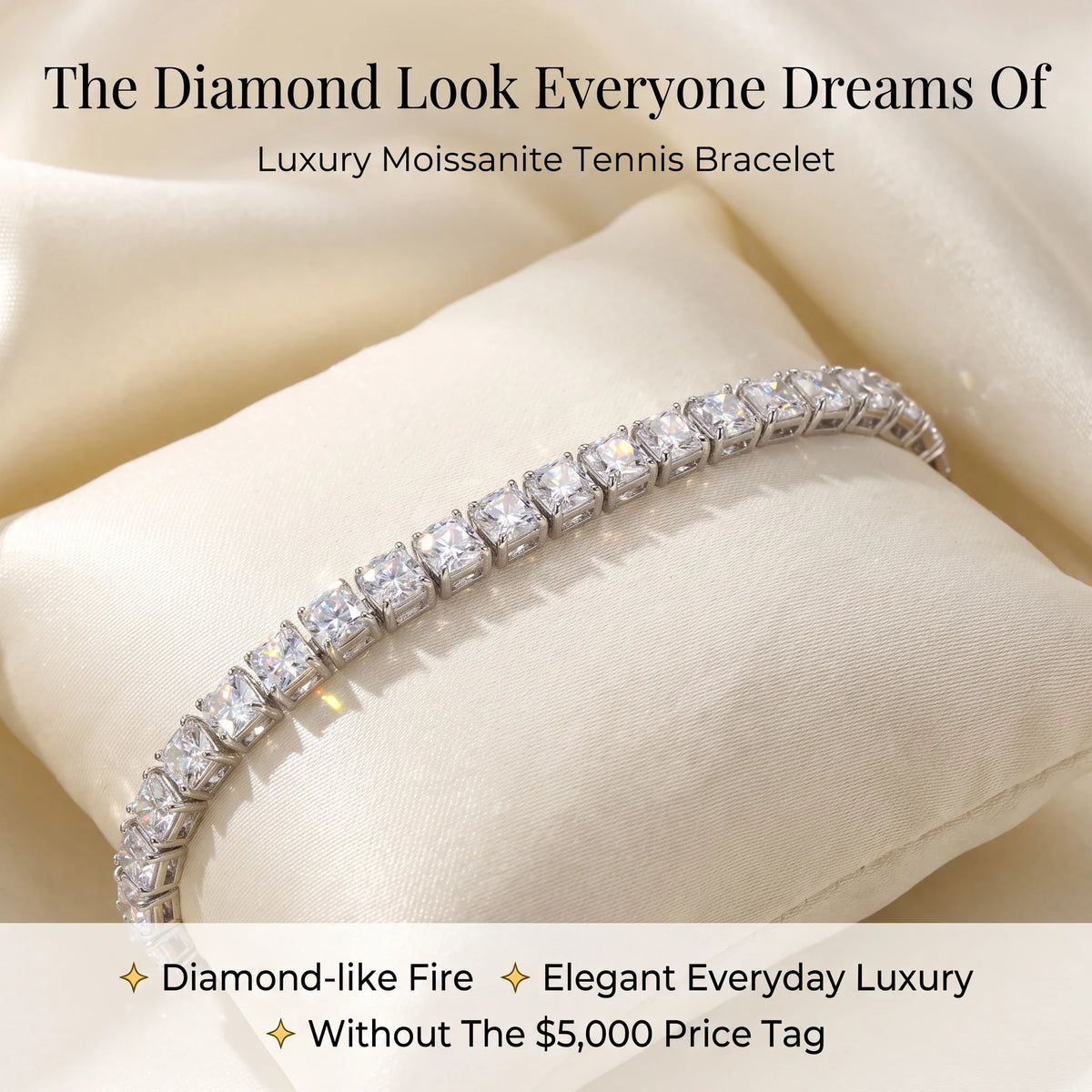 ✨ Last Day 90% OFF – 4mm D-Color Moissanite Tennis Bracelet | 14K Gold Plated Sparkle with Double Safety Clasp