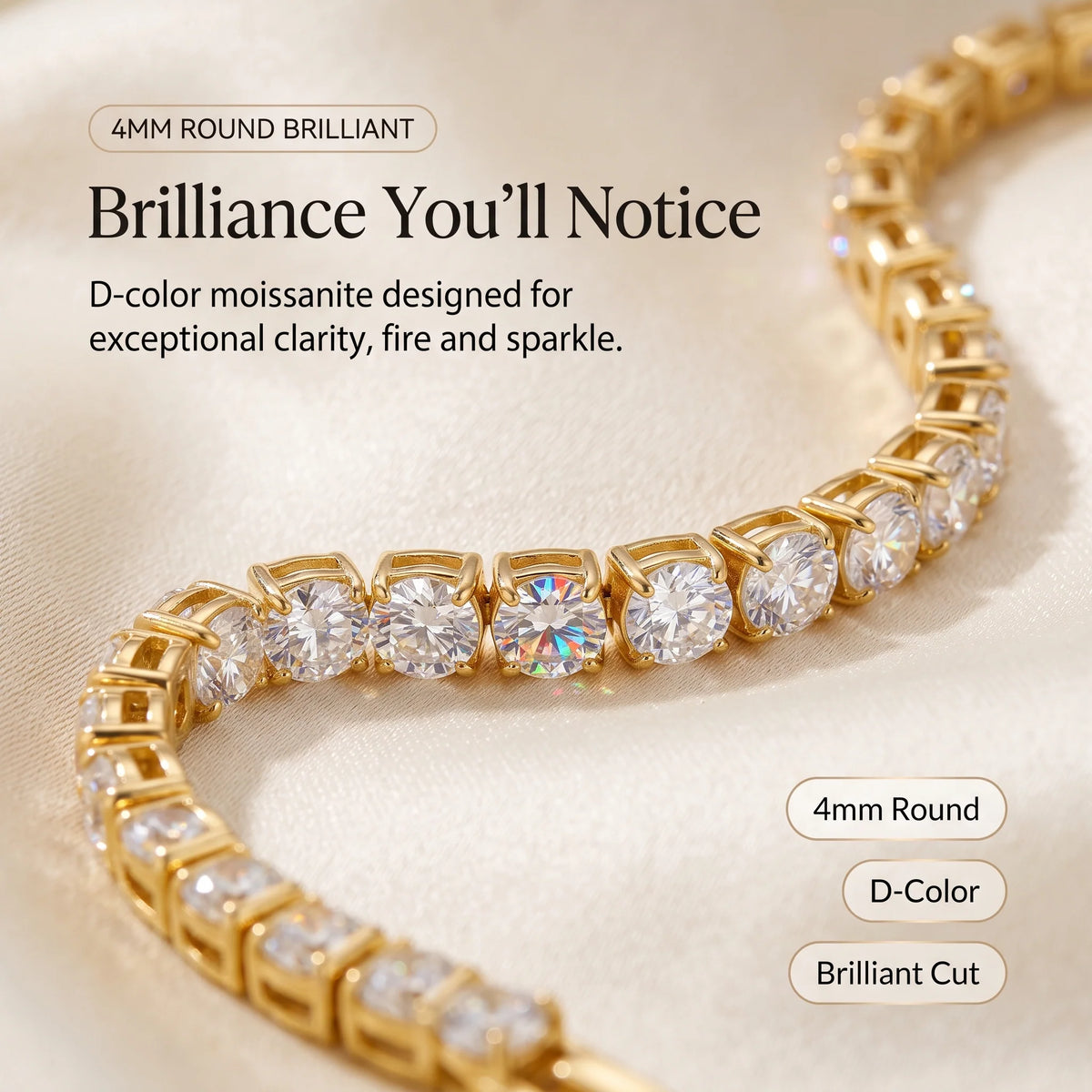✨ Last Day 90% OFF – 4mm D-Color Moissanite Tennis Bracelet | 14K Gold Plated Sparkle with Double Safety Clasp