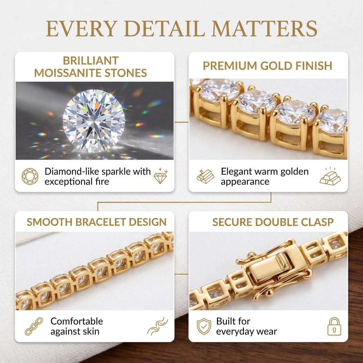 ✨ Last Day 90% OFF – 4mm D-Color Moissanite Tennis Bracelet | 14K Gold Plated Sparkle with Double Safety Clasp