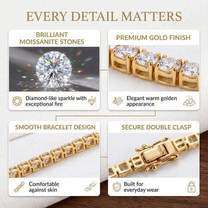 ✨ Last Day 90% OFF – 4mm D-Color Moissanite Tennis Bracelet | 14K Gold Plated Sparkle with Double Safety Clasp