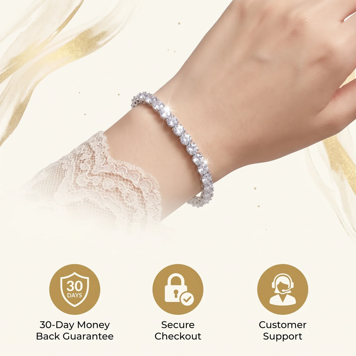 ✨ Last Day 90% OFF – 4mm D-Color Moissanite Tennis Bracelet | 14K Gold Plated Sparkle with Double Safety Clasp