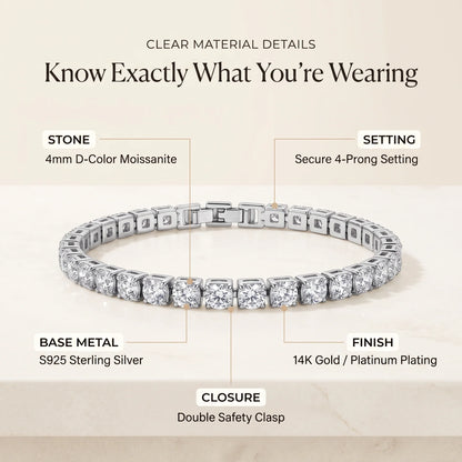 ✨ Last Day 90% OFF – 4mm D-Color Moissanite Tennis Bracelet | 14K Gold Plated Sparkle with Double Safety Clasp
