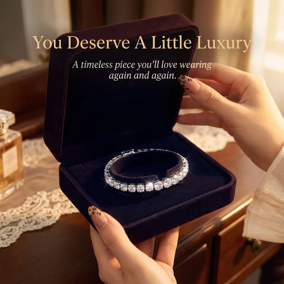 ✨ Last Day 90% OFF – 4mm D-Color Moissanite Tennis Bracelet | 14K Gold Plated Sparkle with Double Safety Clasp