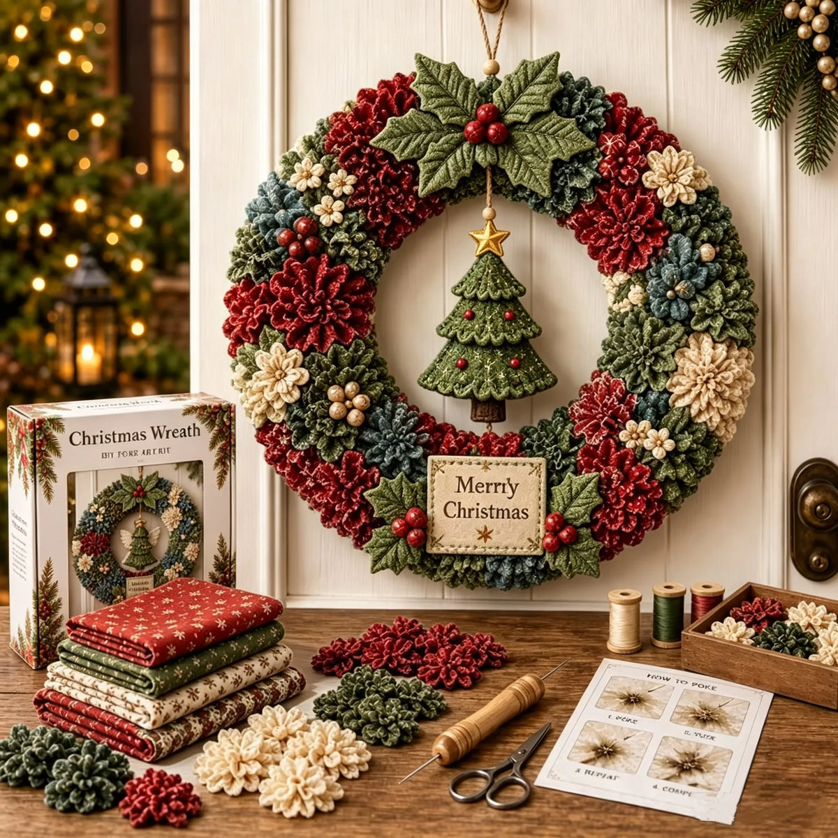 🎄 ✨ Make A Christmas Wreath You'll Be Proud To Display ❤️ 3D Fabric Poke DIY Kit With Tutorial & Guide Included