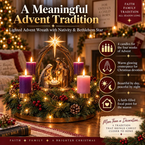 ✝️ Lighted Nativity Advent Wreath – A Sacred 4-week Christmas Tradition🕯️