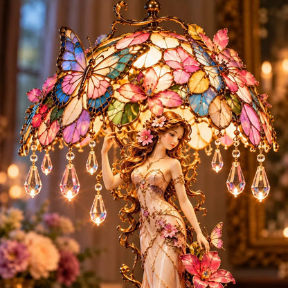 🦋✨ Enchanted Butterfly Lady Floral Lamp | Elegant Garden-Inspired Décor with a Magical Glow