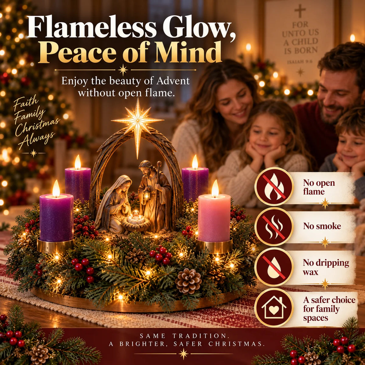 ✝️ Lighted Nativity Advent Wreath – Illuminated Christmas Religious Décor