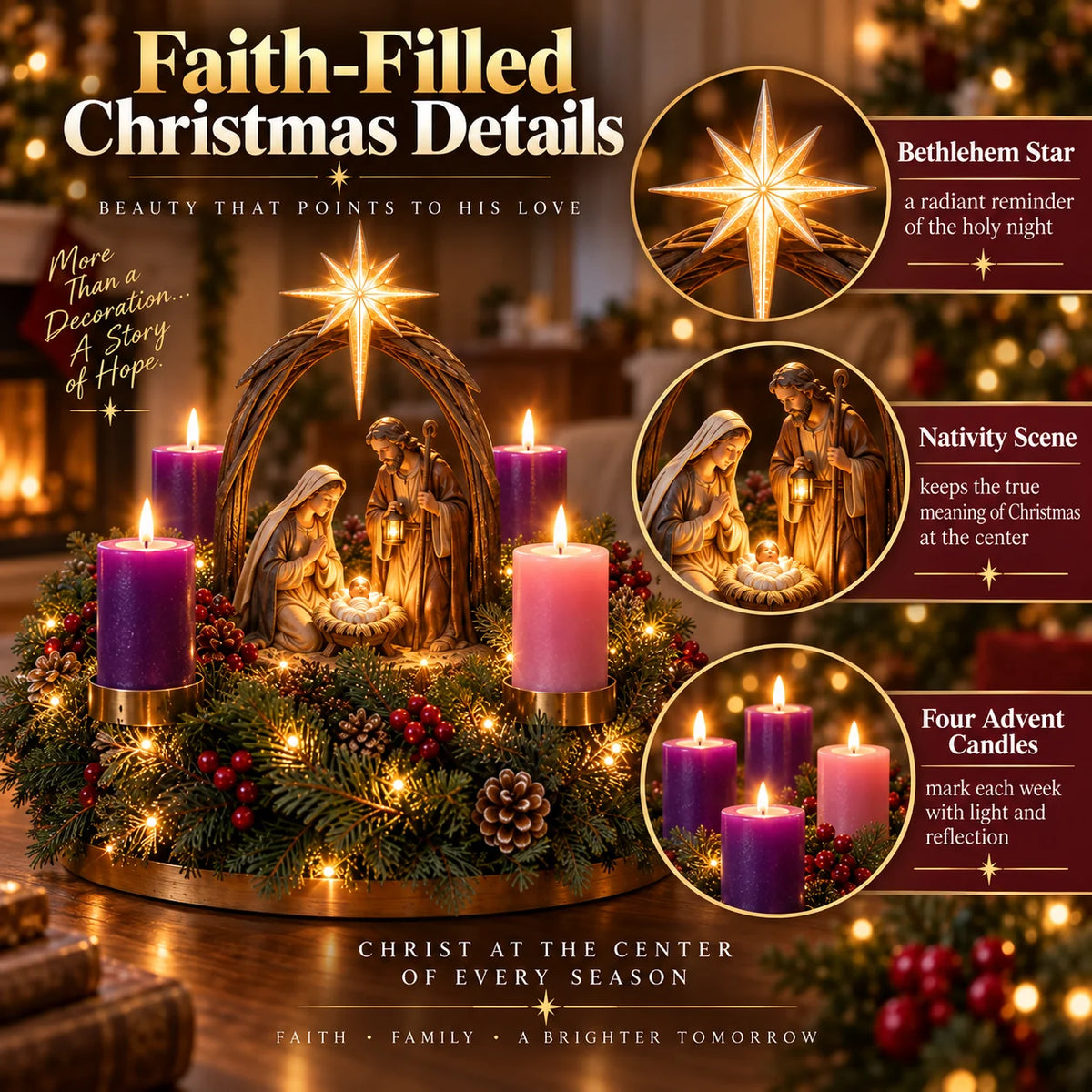 ✝️ Lighted Nativity Advent Wreath – Illuminated Christmas Religious Décor
