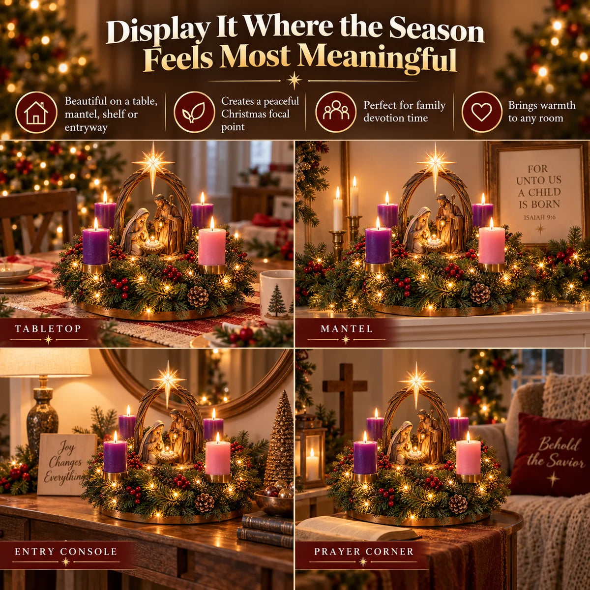 ✝️ Lighted Nativity Advent Wreath – Illuminated Christmas Religious Décor