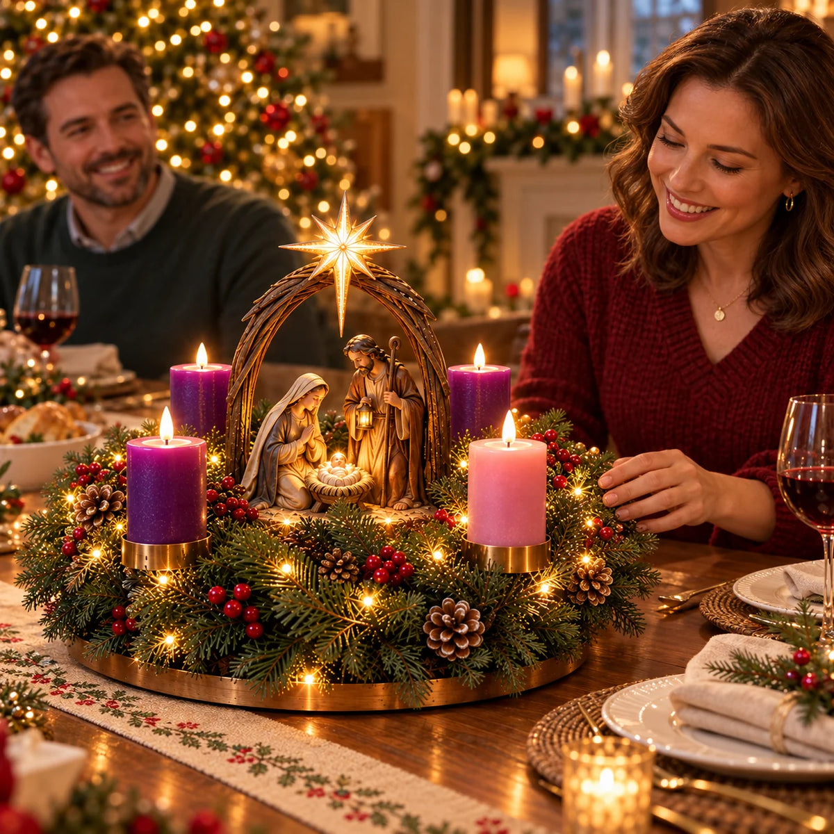 ✝️ Lighted Nativity Advent Wreath – Illuminated Christmas Religious Décor