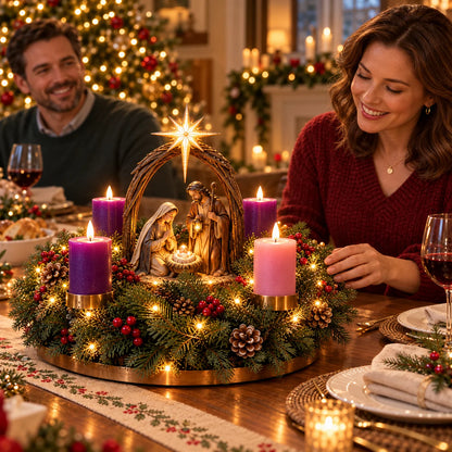 ✝️ Lighted Nativity Advent Wreath – Illuminated Christmas Religious Décor