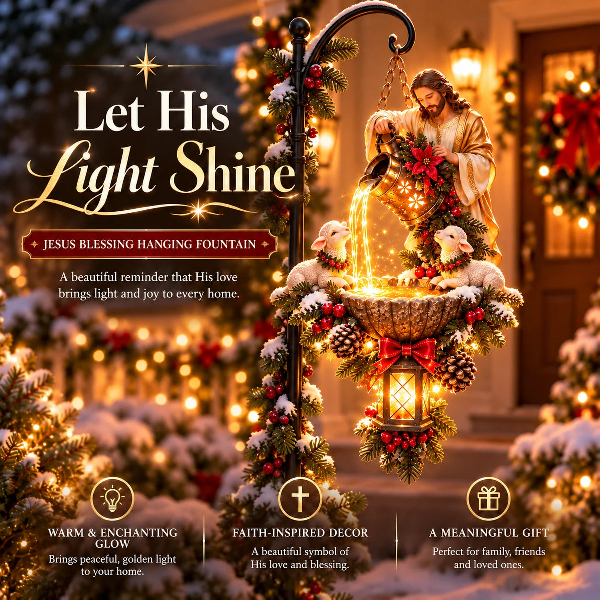 🔥 Last Day 50% OFF – ✝️ Jesus Blessing Hanging Fountain | Lighted Christian Christmas Décor 🙏✨