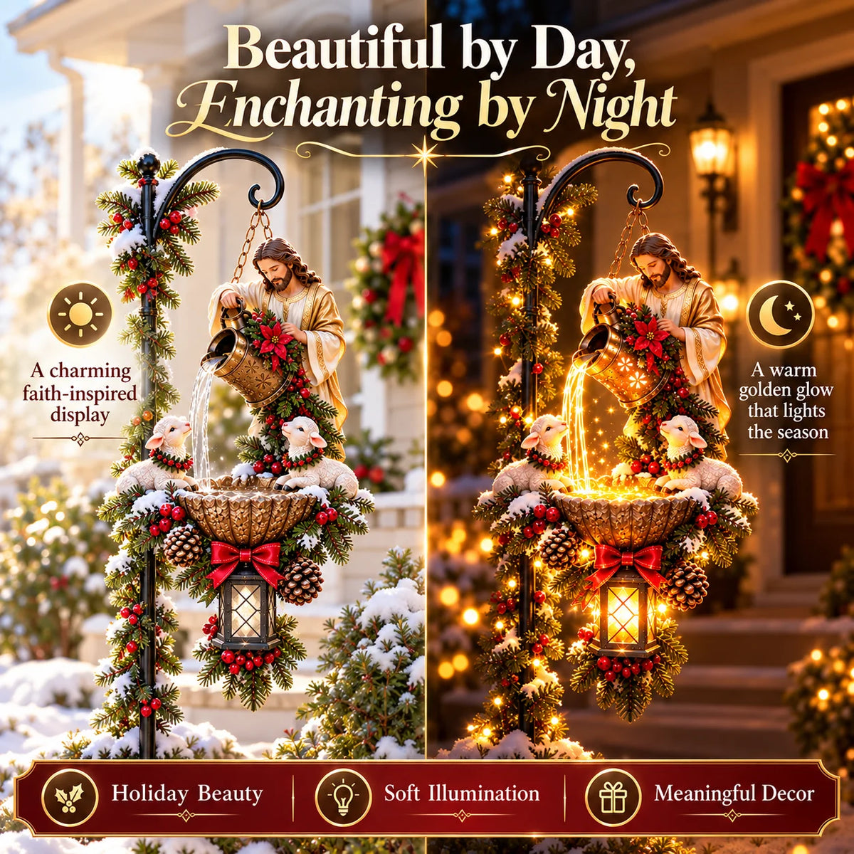 🔥 Last Day 50% OFF – ✝️ Jesus Blessing Hanging Fountain | Lighted Christian Christmas Décor 🙏✨