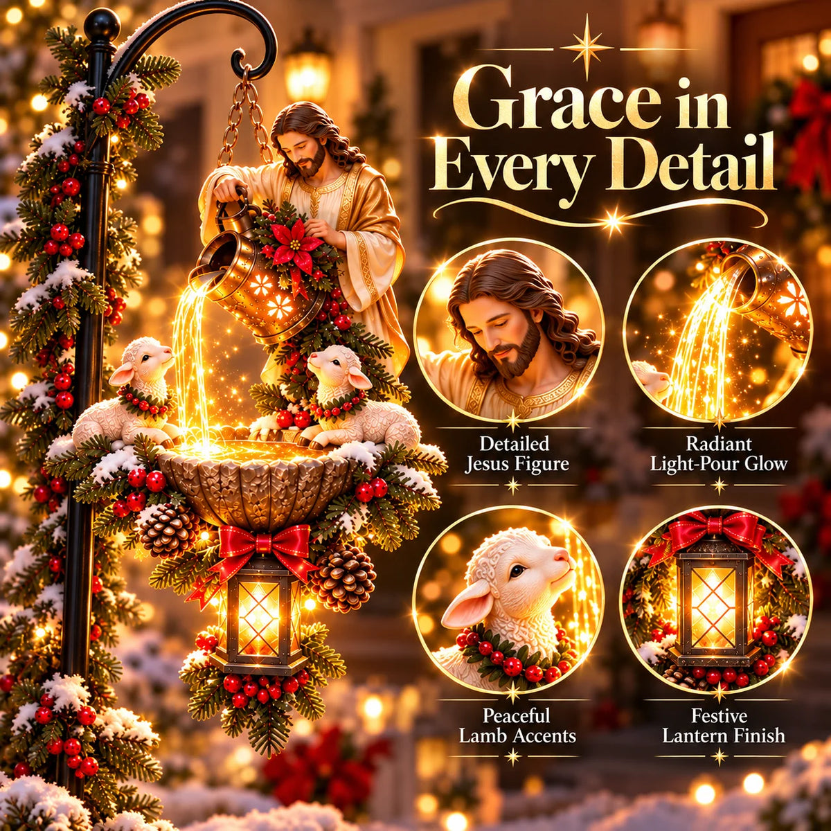🔥 Last Day 50% OFF – ✝️ Jesus Blessing Hanging Fountain | Lighted Christian Christmas Décor 🙏✨