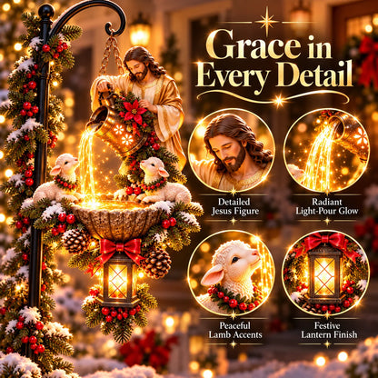 🔥 Last Day 50% OFF – ✝️ Jesus Blessing Hanging Fountain | Lighted Christian Christmas Décor 🙏✨