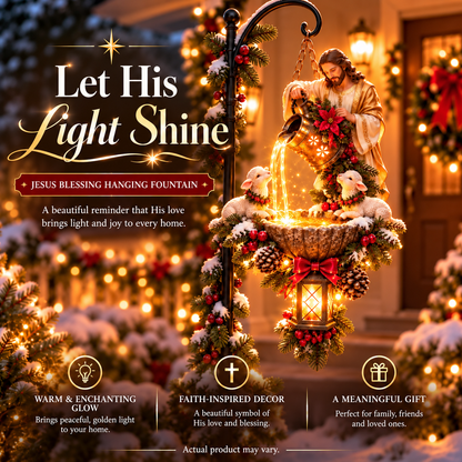 🔥 Last Day 50% OFF – ✝️ Jesus Blessing Hanging Fountain | Lighted Christian Christmas Décor 🙏✨