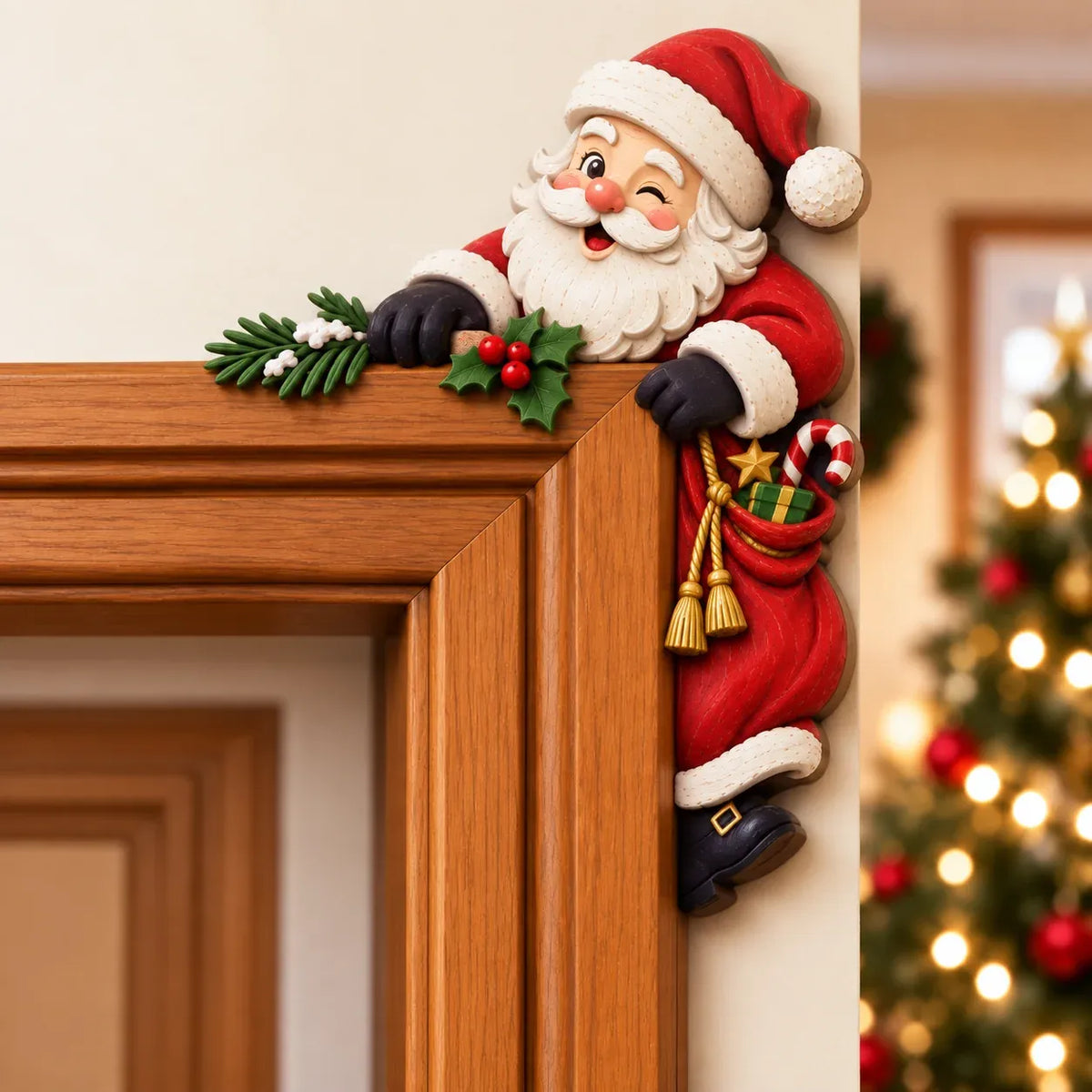 🎅 3D Sculpted Christmas Peekaboo Door Frame Corner Decor