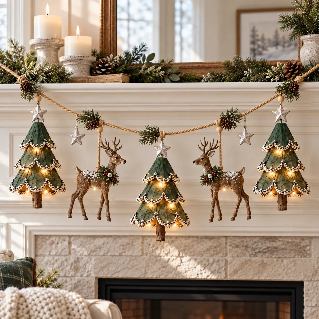 🎄✨ Lighted Woodland Christmas Garland – Enchanting Evergreen Holiday Décor with a Warm Festive Glow