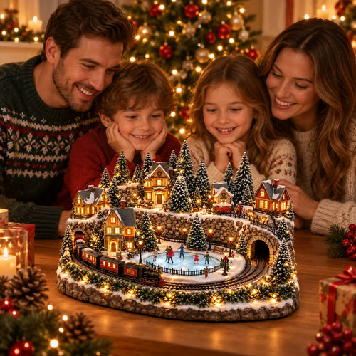 🔥 Last Day 49% OFF 🎄 Animated Christmas Train & Ice Skating Rink – Magical Lighted Holiday Village Décor ✨