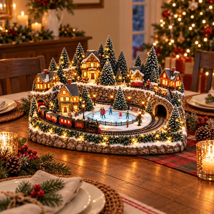 🔥 Last Day 49% OFF 🎄 Animated Christmas Train & Ice Skating Rink – Magical Lighted Holiday Village Décor ✨