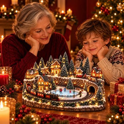 🔥 Last Day 49% OFF 🎄 Animated Christmas Train & Ice Skating Rink – Magical Lighted Holiday Village Décor ✨