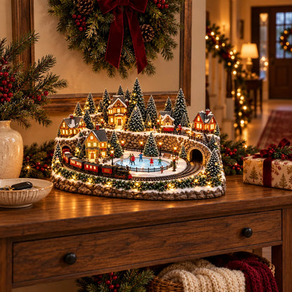 🔥 Last Day 49% OFF 🎄 Animated Christmas Train & Ice Skating Rink – Magical Lighted Holiday Village Décor ✨