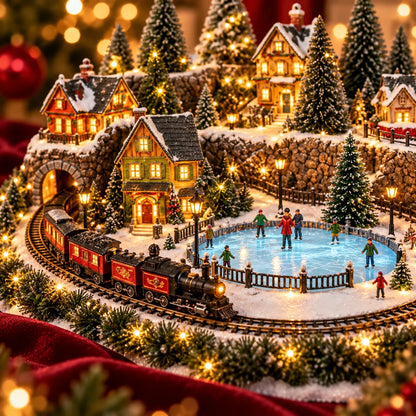 🔥 Last Day 49% OFF 🎄 Animated Christmas Train & Ice Skating Rink – Magical Lighted Holiday Village Décor ✨