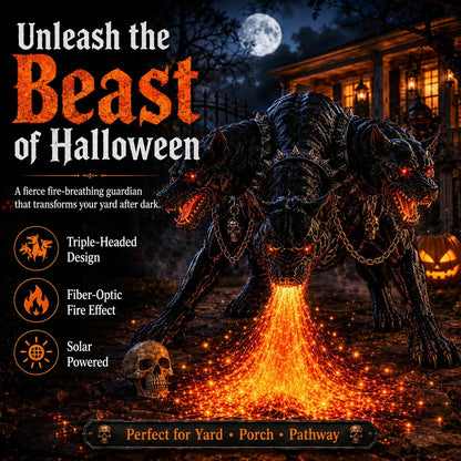 🎃 3-Headed Hellhound Halloween Light | Spooky Outdoor Yard Decoration