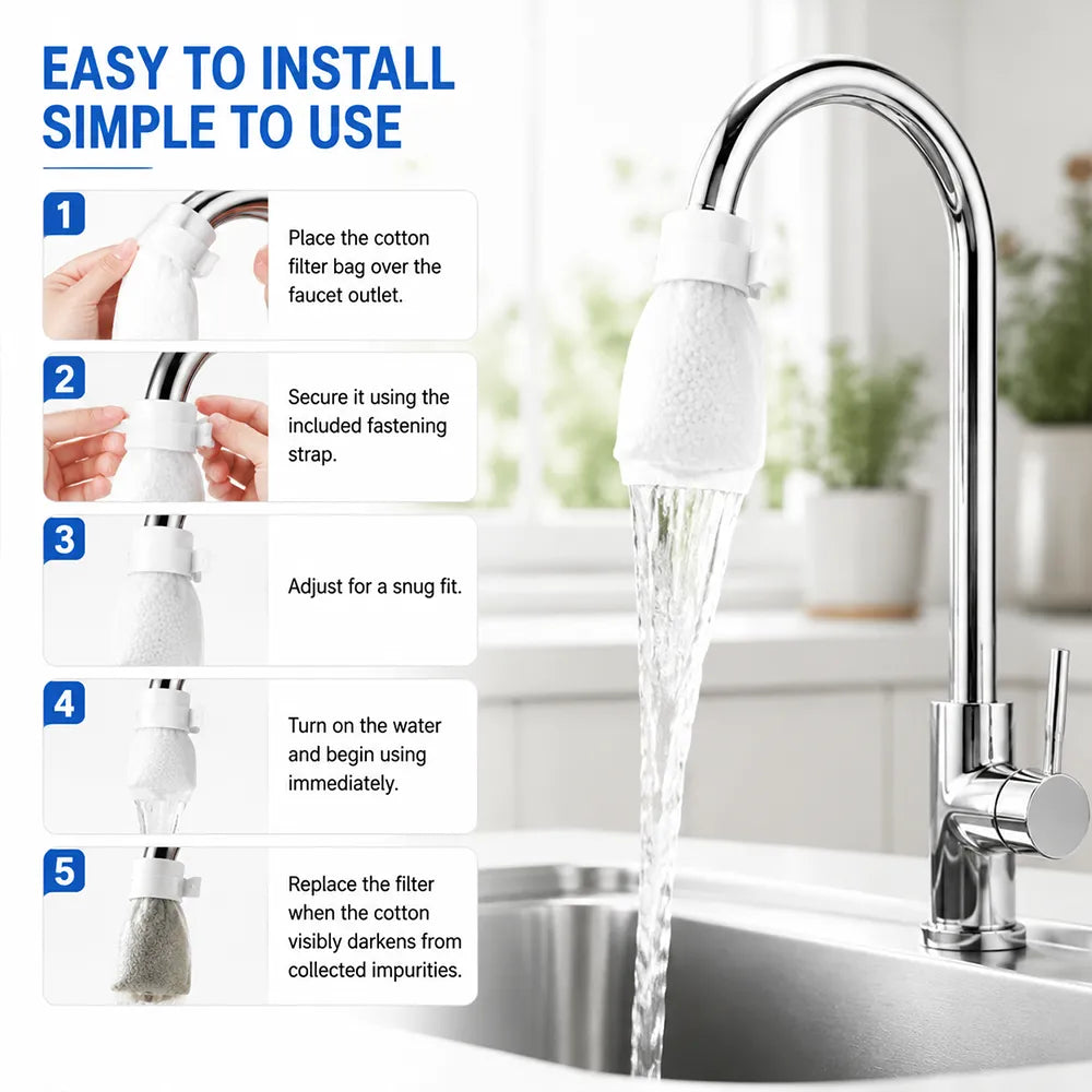 🚰 100 Pack Faucet Filter Cotton Bags – Cleaner Water, Less Splash, No Tools Needed