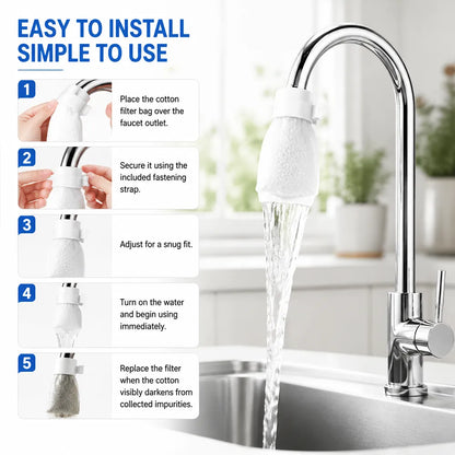 🚰 100 Pack Faucet Filter Cotton Bags – Cleaner Water, Less Splash, No Tools Needed