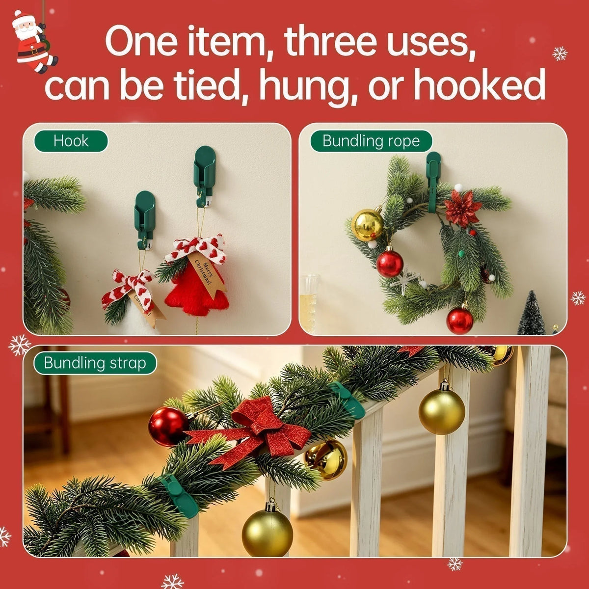 ⏰🎄 Silicone Christmas Wreath Ties & Traceless Hooks – Reusable, Damage-free Holiday Decor Hanging Kit ✨