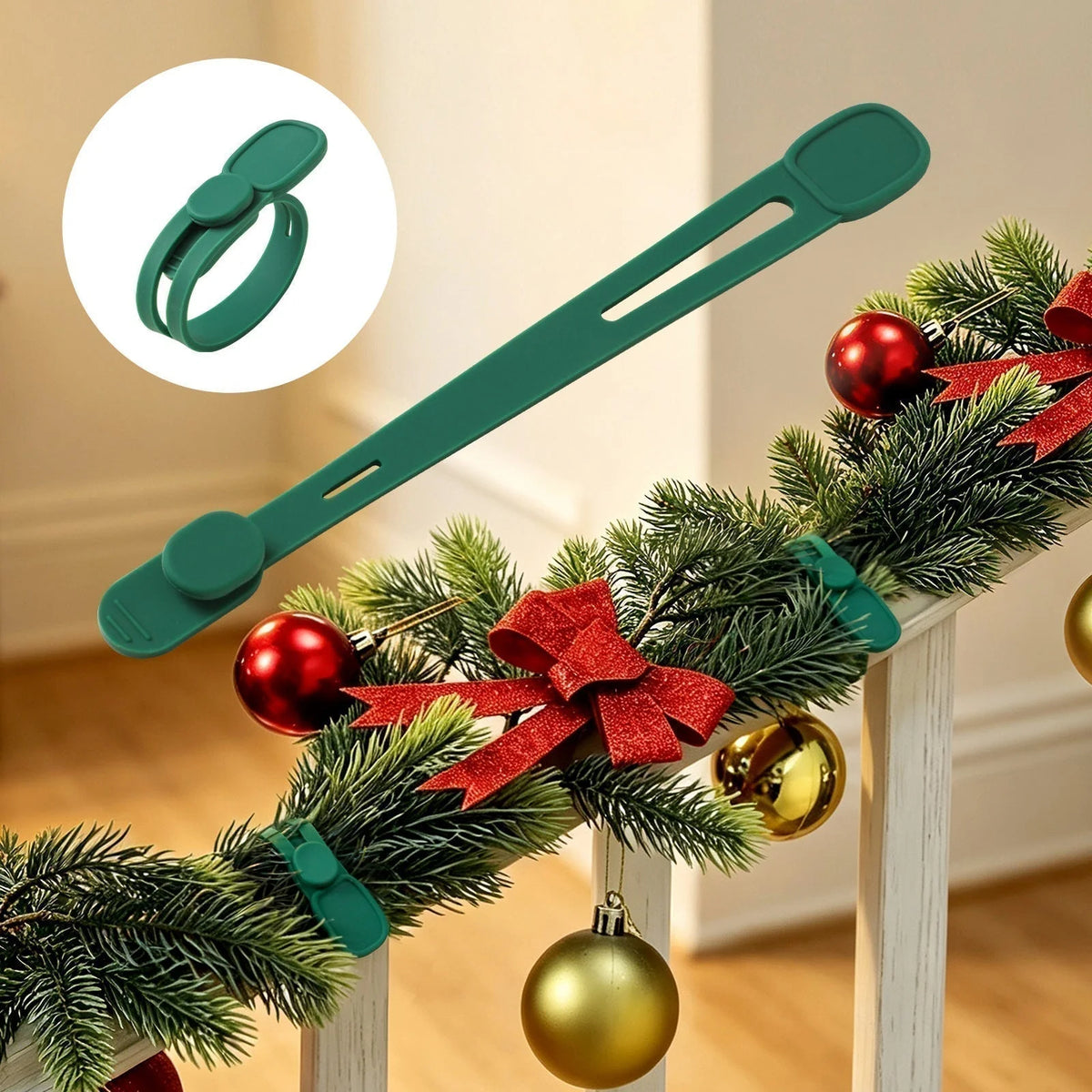 ⏰🎄 Silicone Christmas Wreath Ties & Traceless Hooks – Reusable, Damage-free Holiday Decor Hanging Kit ✨