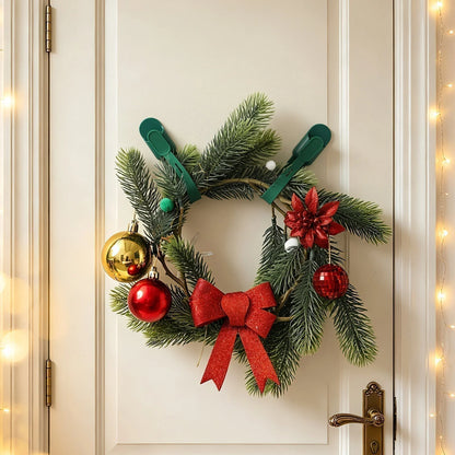 ⏰🎄 Silicone Christmas Wreath Ties & Traceless Hooks – Reusable, Damage-free Holiday Decor Hanging Kit ✨