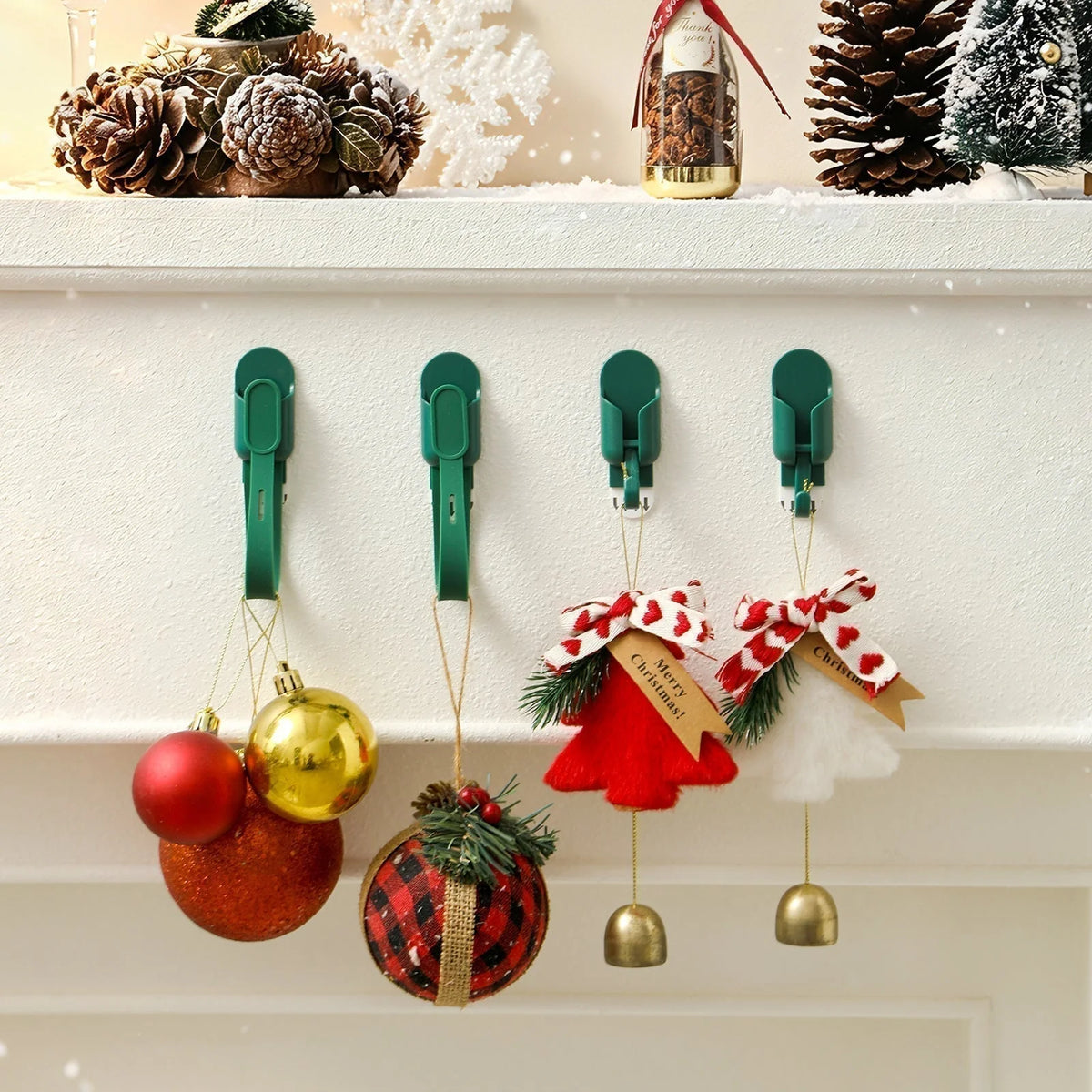 ⏰🎄 Silicone Christmas Wreath Ties & Traceless Hooks – Reusable, Damage-free Holiday Decor Hanging Kit ✨