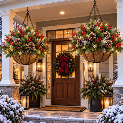 🎄✨ Last Day 50% OFF | Pre-Lit Christmas Hanging Basket – Festive Glow, Weather-Resistant & Hassle-Free Holiday Decor!