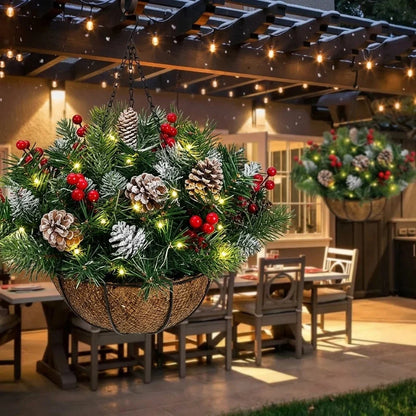 🎄✨ Last Day 50% OFF | Pre-Lit Christmas Hanging Basket – Festive Glow, Weather-Resistant & Hassle-Free Holiday Decor!