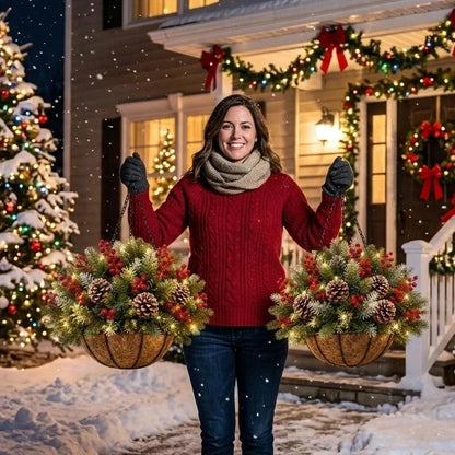 🎄✨ Last Day 50% OFF | Pre-Lit Christmas Hanging Basket – Festive Glow, Weather-Resistant & Hassle-Free Holiday Decor!