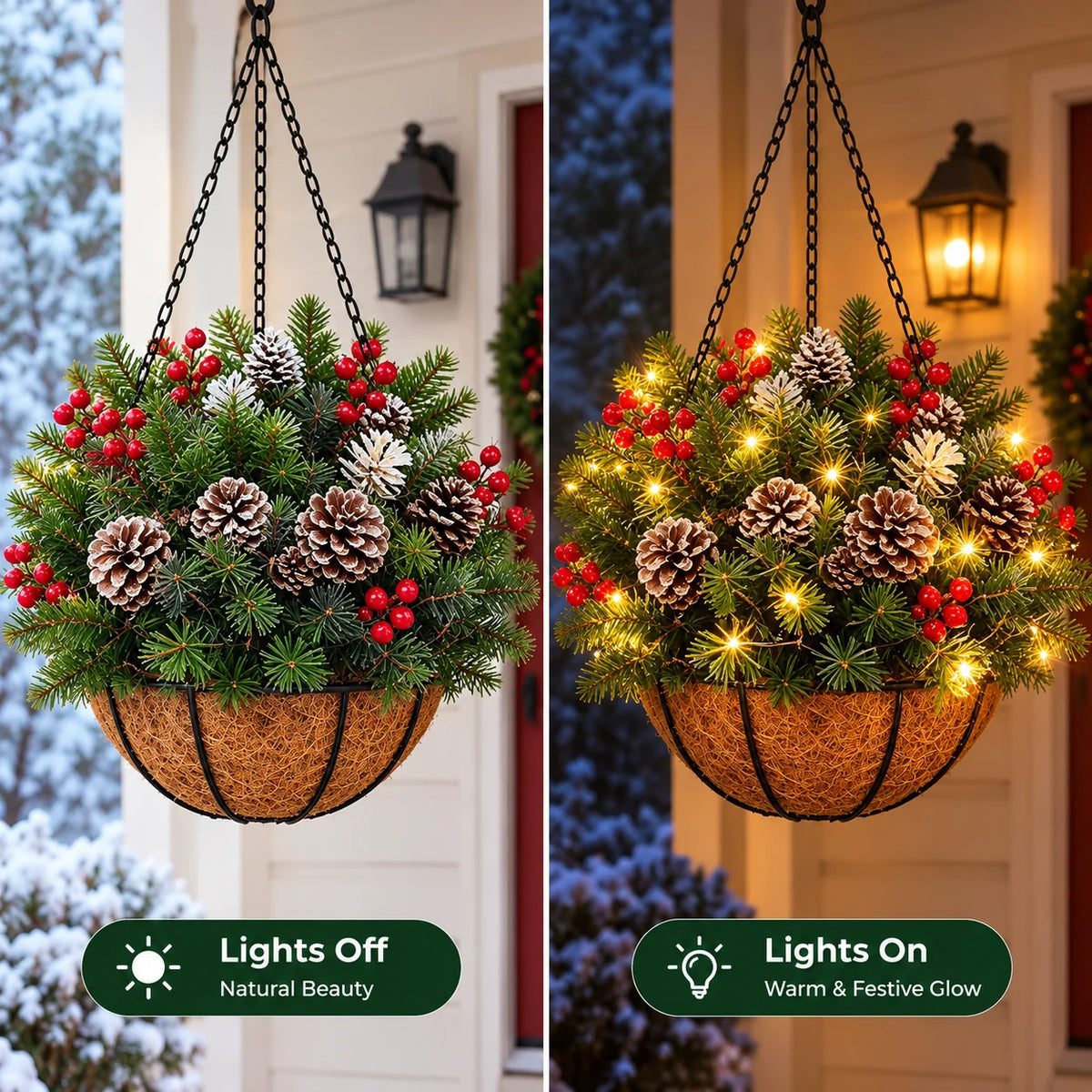🎄✨ Last Day 50% OFF | Pre-Lit Christmas Hanging Basket – Festive Glow, Weather-Resistant & Hassle-Free Holiday Decor!