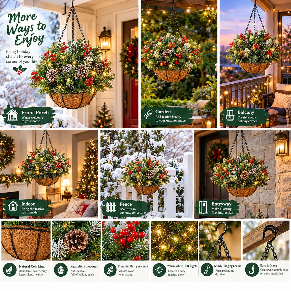 🎄✨ Last Day 50% OFF | Pre-Lit Christmas Hanging Basket – Festive Glow, Weather-Resistant & Hassle-Free Holiday Decor!