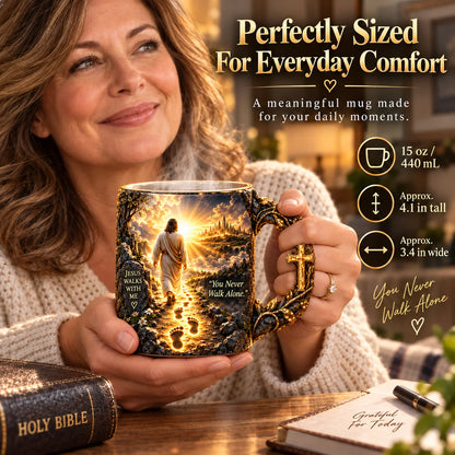 🔥 Last Day 49% OFF ✝️ Faith-Inspired Heat-Reveal Mug – Inspirational Christian Coffee Cup with a “You Are Never Alone” Message