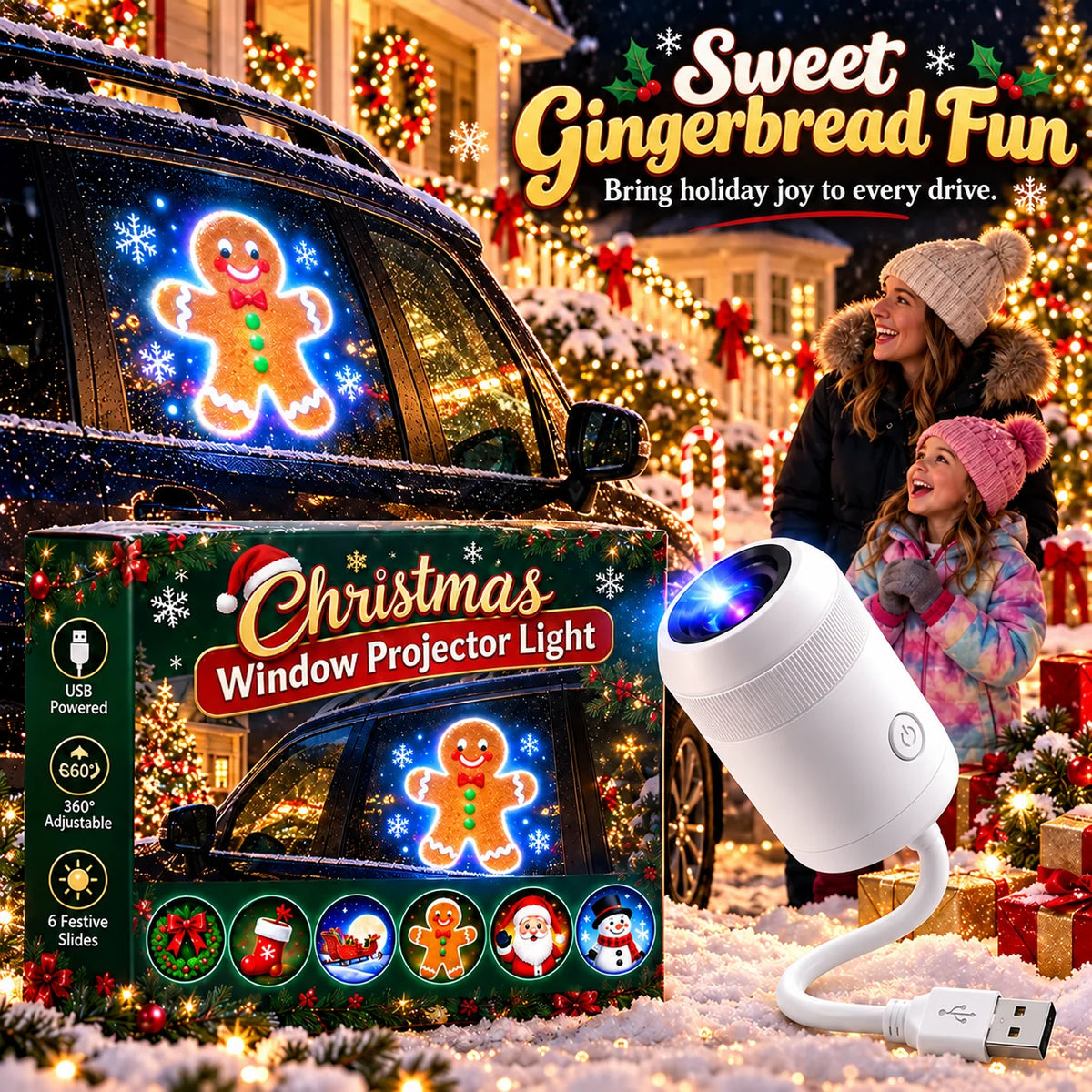 🎅 Christmas Car Projector Lights ✨ Festive Holiday LED Lighting for Your Car